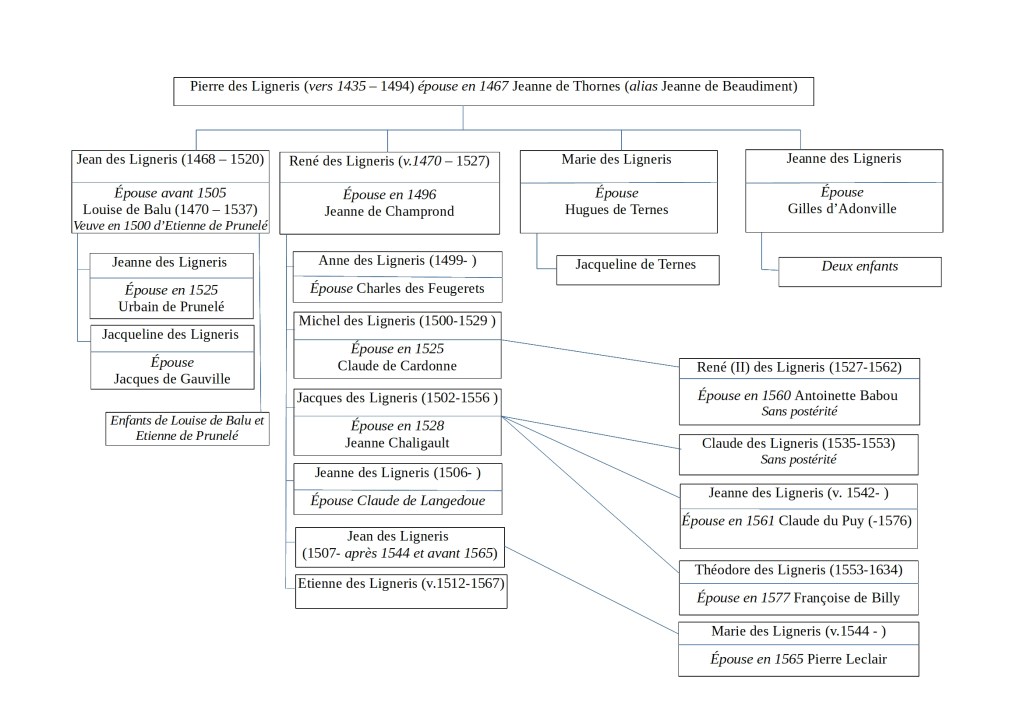 Schéma de descendance de Pierre et René des Ligneris