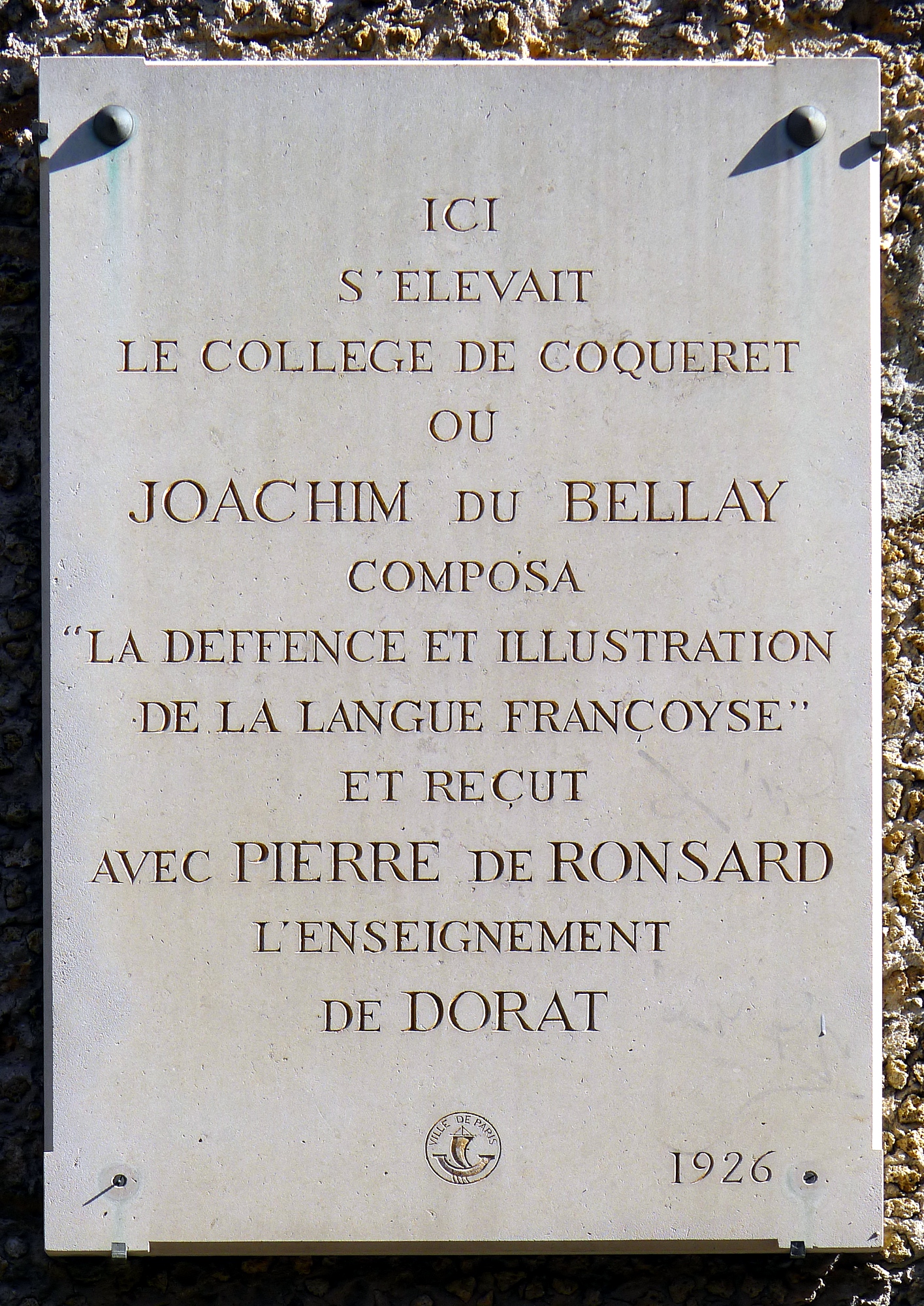 Paris V impasse Chartière, plaque signalant l'ancien Collège de Coqueret