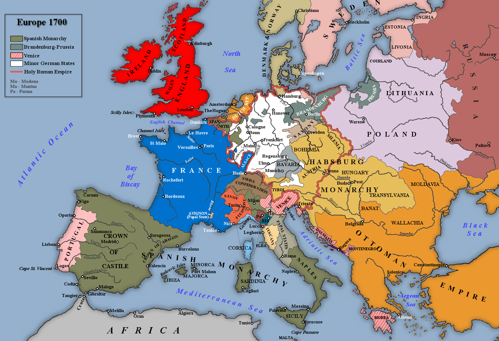 Carte de l'Europe au traité de Ryswick, 1697