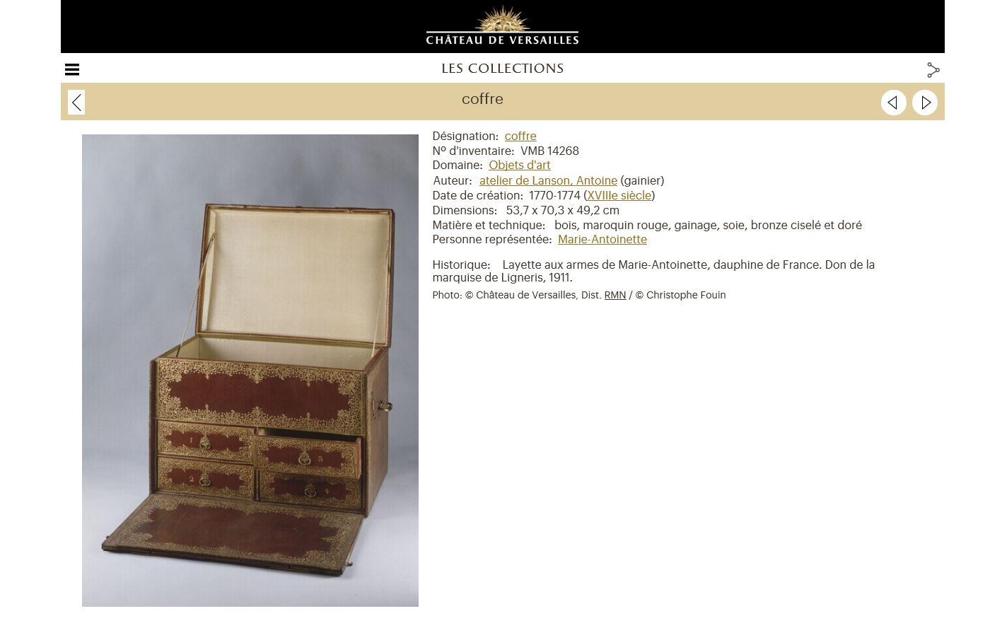 Coffret_Marie Antoinette_inventaire chateau de Versailles_avec photo